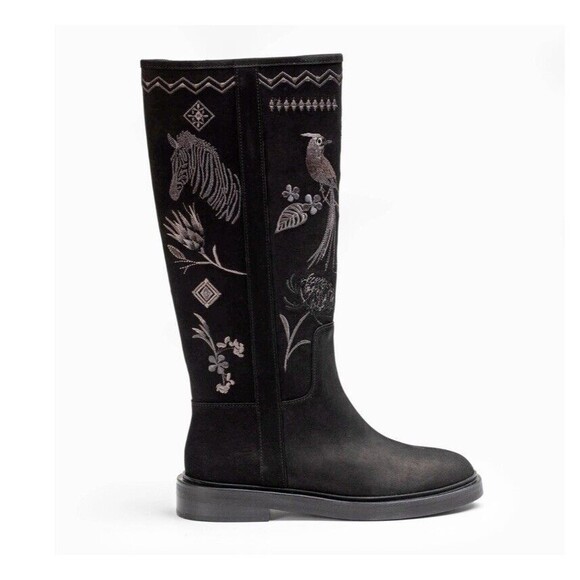 Johnny Was Watipaso Tall Embrodery Black Boot Sz 8 - Picture 1 of 12